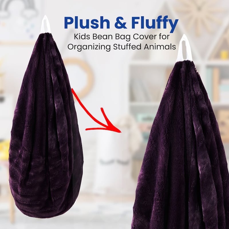 Cheer Collection Faux Fur Bean Bag and Stuffed Animal Storage Case