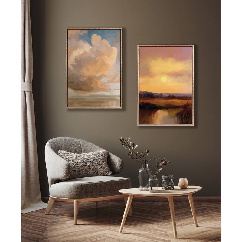 Kate and Laurel Sylvie Beaded Farm Sun Framed Canvas by Mary Sparrow