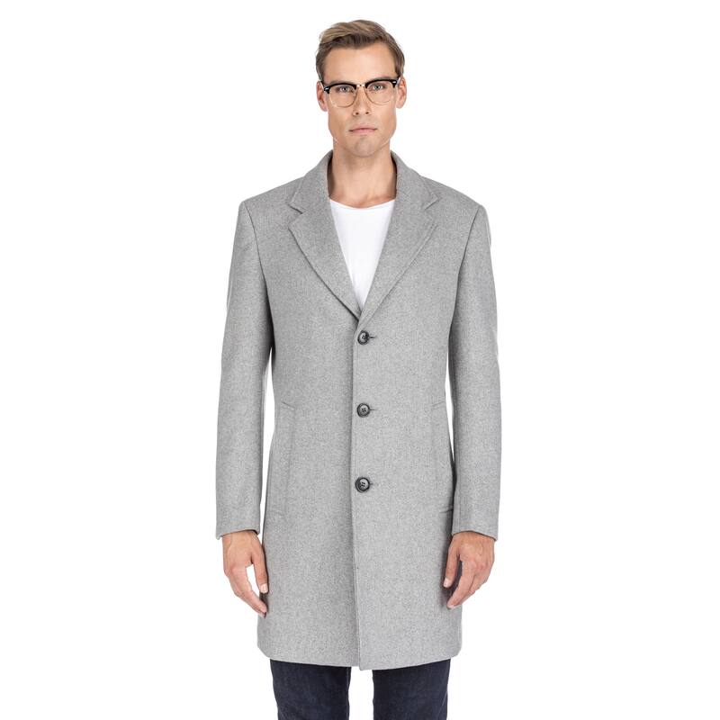 Men's Single Breasted Wool Blend Coats - Light Grey - 3XL