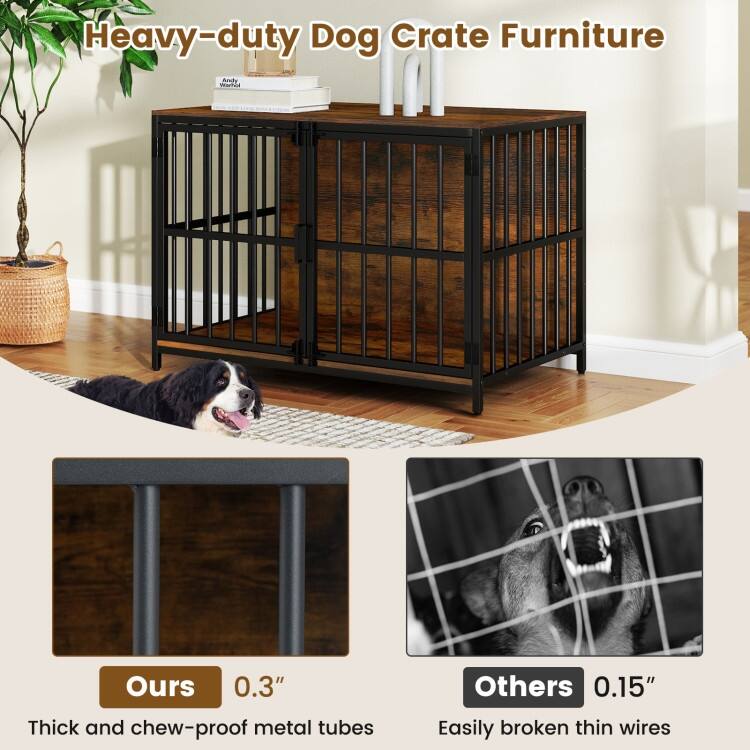 Dog Cage with Lockable Doors and Side Table Indoor Kennel Crate for Small and Medium Dogs
