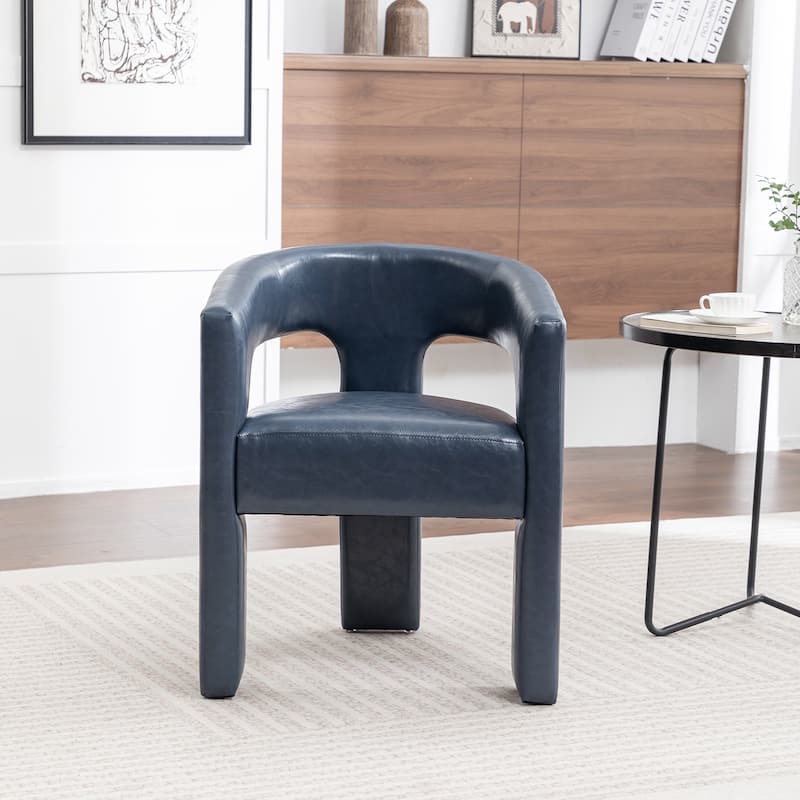SEYNAR Modern Glam PU Leather Upholstered Dining Chair, Open-Back Accent Chair - Navy