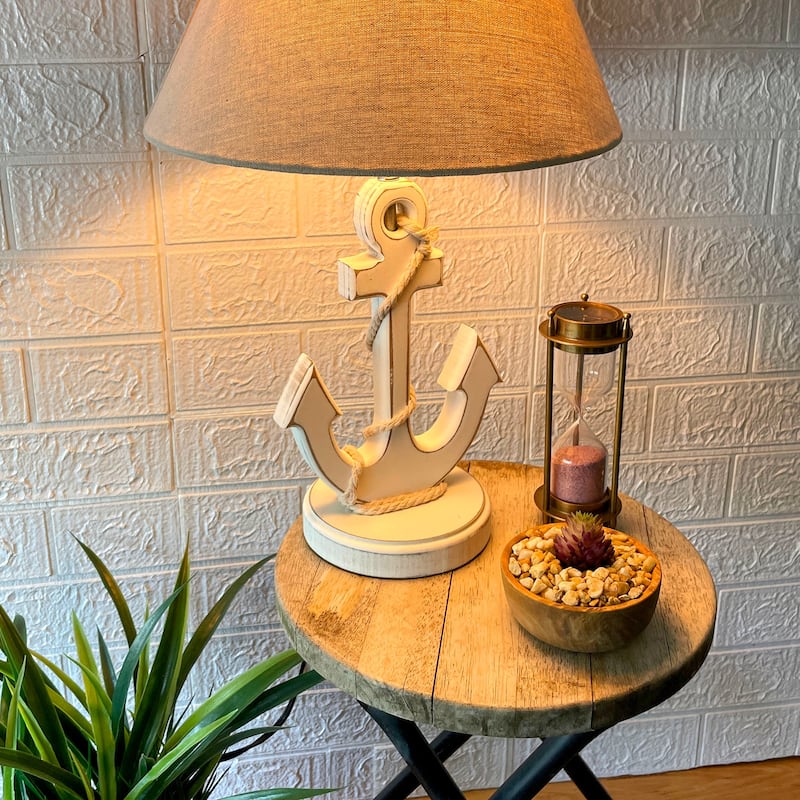 Coastal White Anchor Table Lamp 19" Nautical Beach Decor With Shade - 19 X 12 X 12 inches
