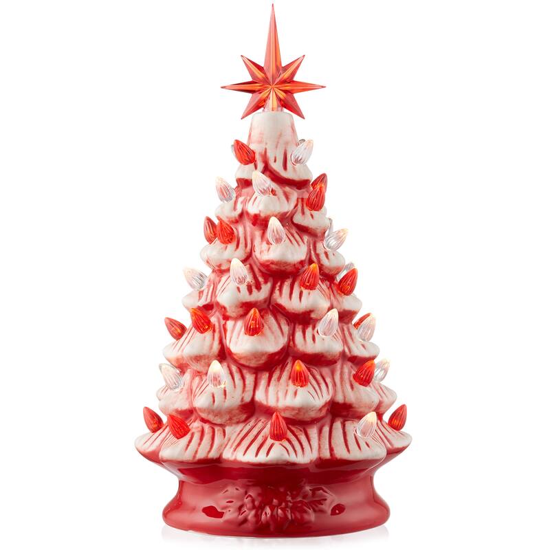 12in Hand Painted Ceramic Christmas Tree PreLit Tree with Star
