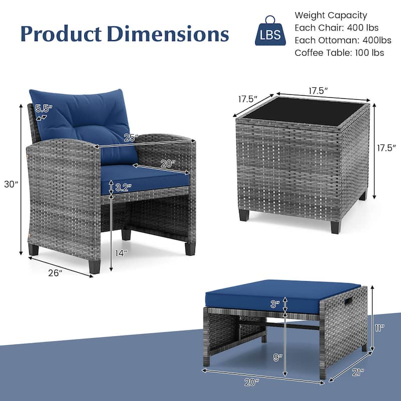 Costway 5 Piece Patio Rattan Furniture with 2 Ottomans & Tempered - See Details