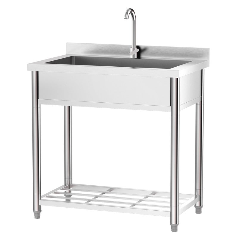 35.4 In. Freestanding Stainless Steel Large Single Basin Utility Sink With Shelve