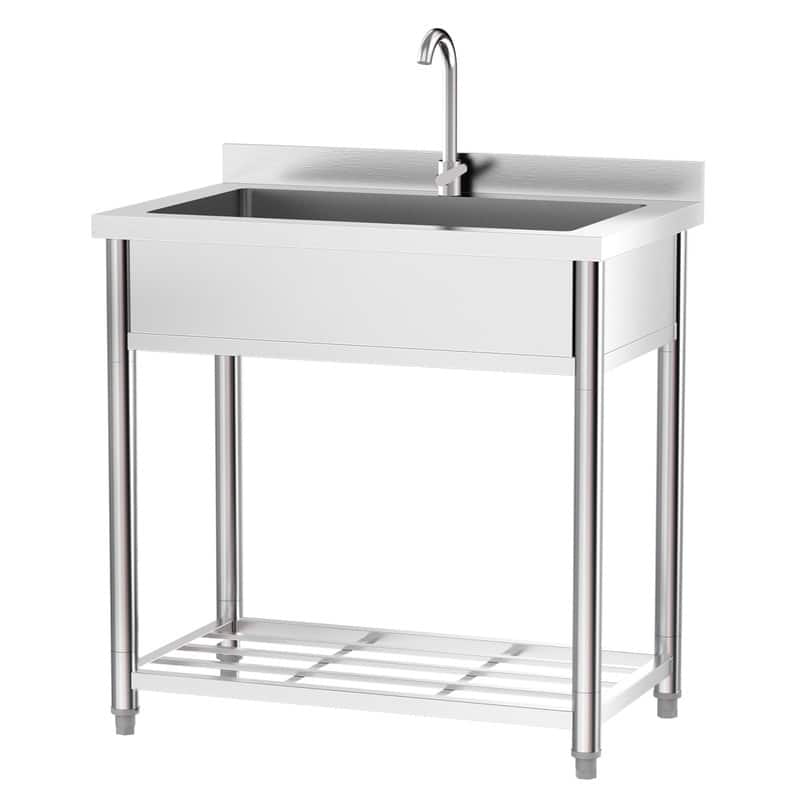 35.4 In. Freestanding Stainless Steel Large Single Basin Utility Sink With Shelve - Silver