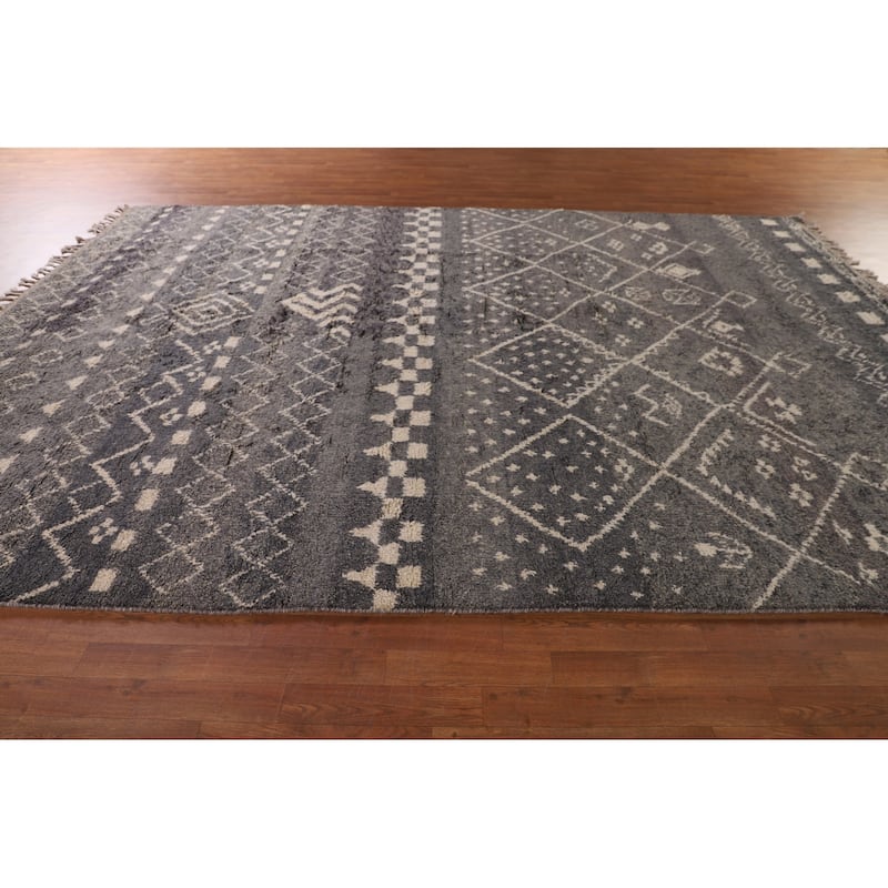 Tribal Gray Moroccan Oriental Area Rug Handmade Wool Carpet - 9'0" x 12'9"