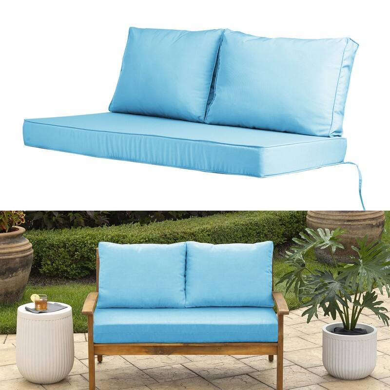 Outdoor Loveseat Cushion Set (Set of 1 Seats,48x24in, 2 Backs,24x18in ) - 24X48X5in - Sky Blue