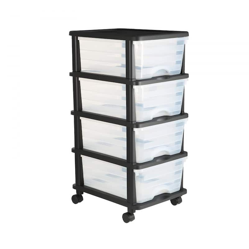 Multi-Purpose Plastic Storage Drawers with Transparent Front and Rolling Cabinet for Bedroom or Kitchen