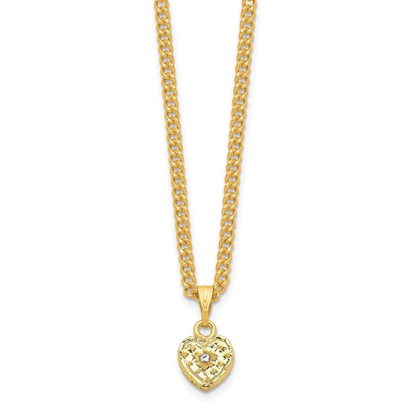 Curata Pewter Crystals Gold-Tone Enameled Romance Filigree Heart W/Ring Pad Trinket Box on 18 Inch Necklace
