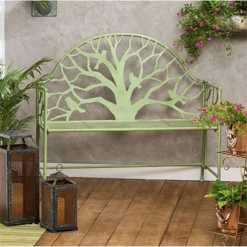 43-inch Tree Green Metal Bench