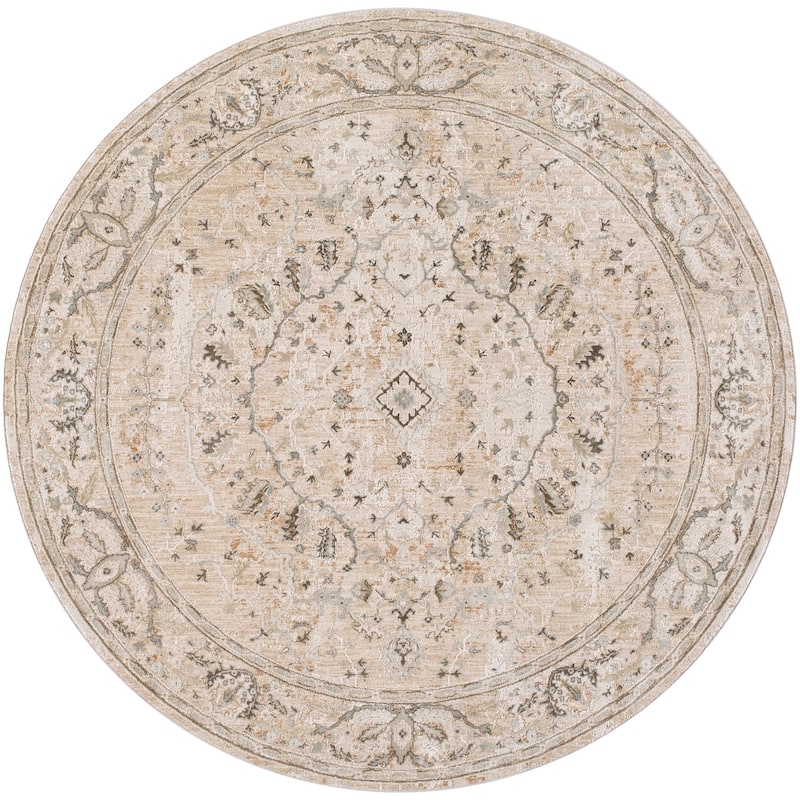 Livabliss Casual Brunswick Medallion Area Rug - 6'7" x 6'7" Round - Beige