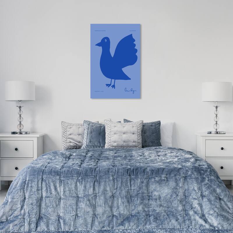 Wynwood Studio Canvas Animals Blue Bird Landing Blue and Modern & Contemporary Wall Art Canvas Print - 24 x 36
