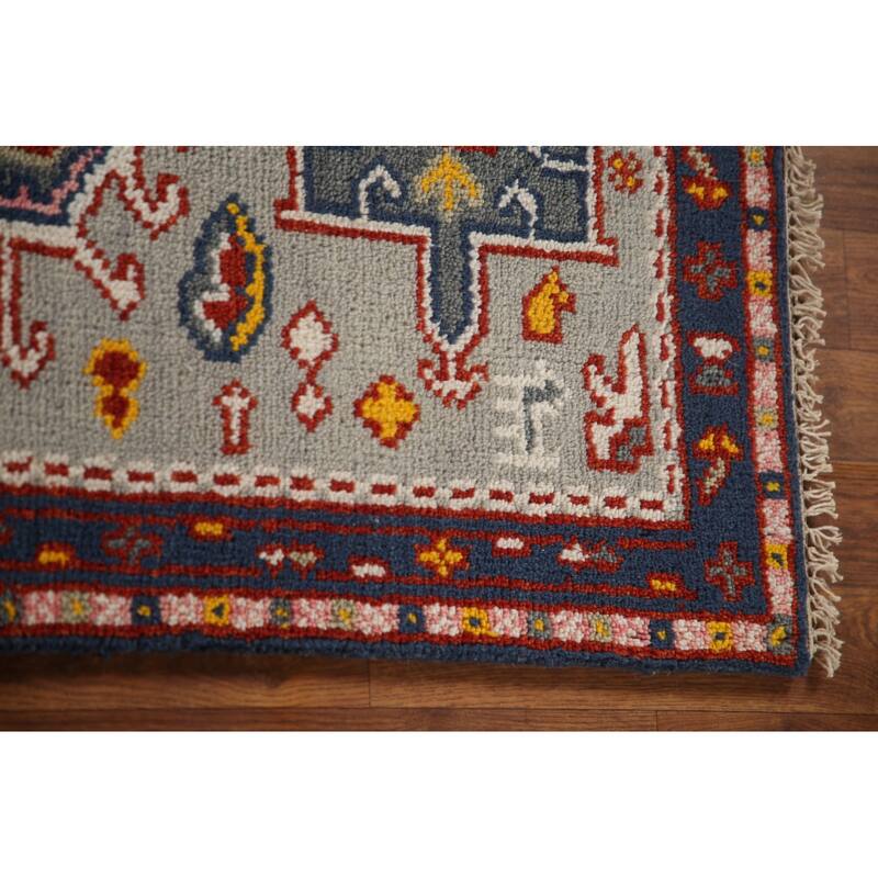 Geometric Green Kazak Indian Runner Rug Hand-knotted Wool Carpet - 2'6"x 9'11"