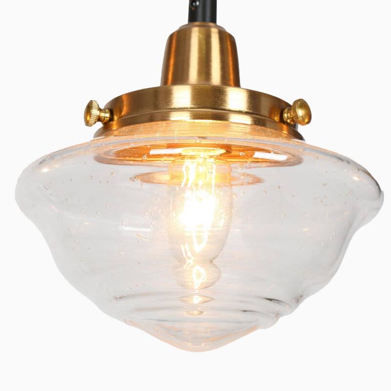 Modern 5-Light Black Gold Linear Chandeliers Kitchen Island Lights for Dining Room with Seeded Glass - 44'' L x 6.5'' W x 8'' H