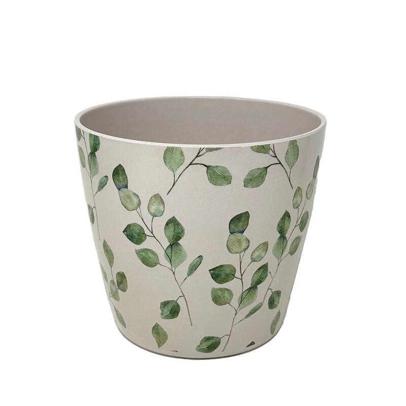 7" Round Self-Watering Indoor/Outdoor Bamboo Pots - Green Leaves
