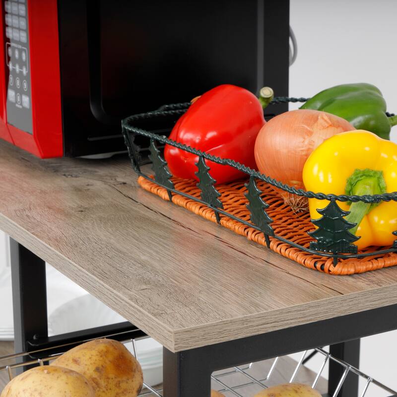 Kitchen Island Cart with Storage - Rolling Kitchen Island with Vegetable Basket