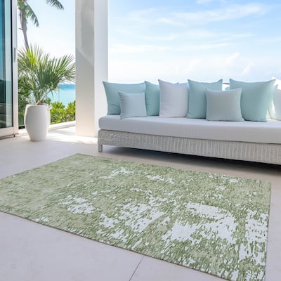 Machine Washable Indoor/ Outdoor Abstract Pixels Chantille Rug