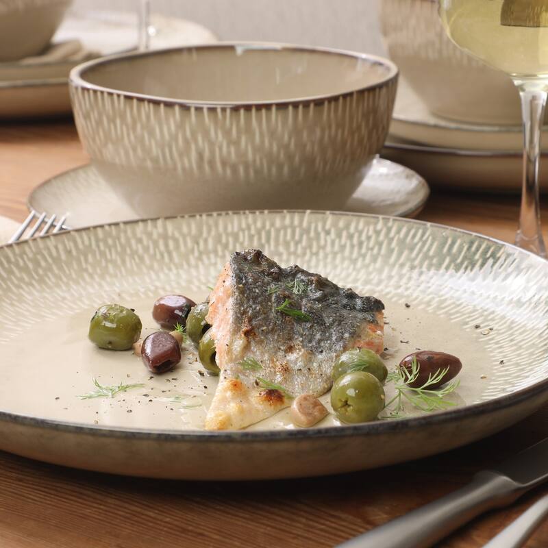 Gibson Elite Jasper 16 Piece Plates and Bowls Reactive Glaze Dishes Stoneware Ceramic Dinnerware Set - Service for 4