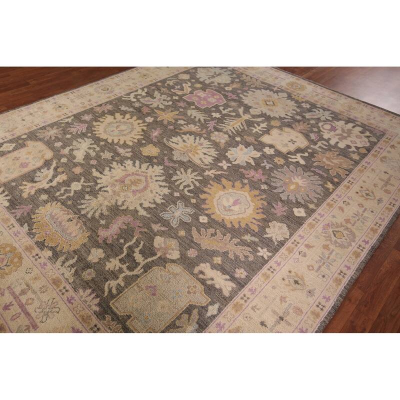 Vegetable Dye Grey Oushak Turkish Area Rug Hand-Knotted Wool Carpet - 8'0" x 9'9"