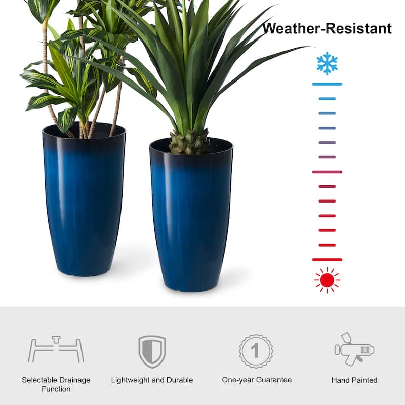Glitzhome 23.5"H Set of 2 Oversized Gradient Blue/Green Tall Plastic Planter