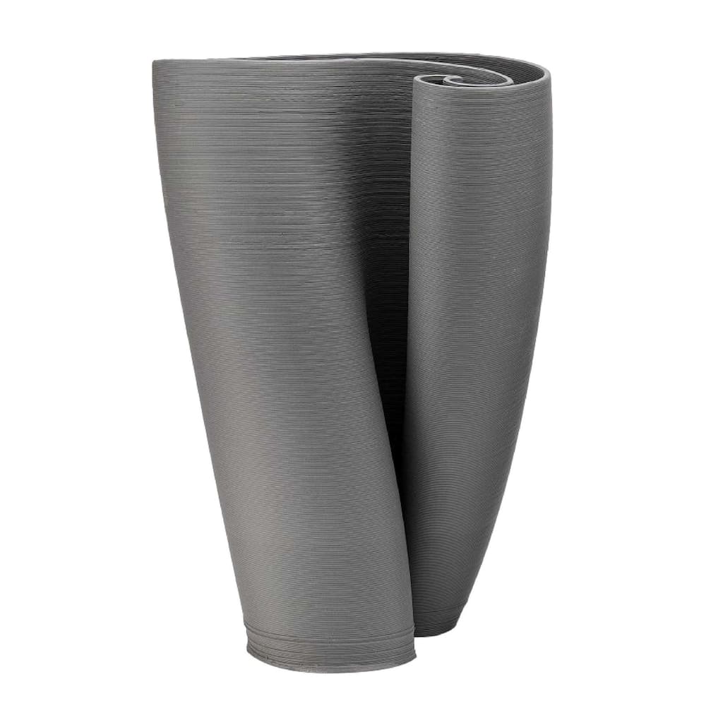 3D Printed Twisted Ceramic Vase - 13" - Charcoal Gray
