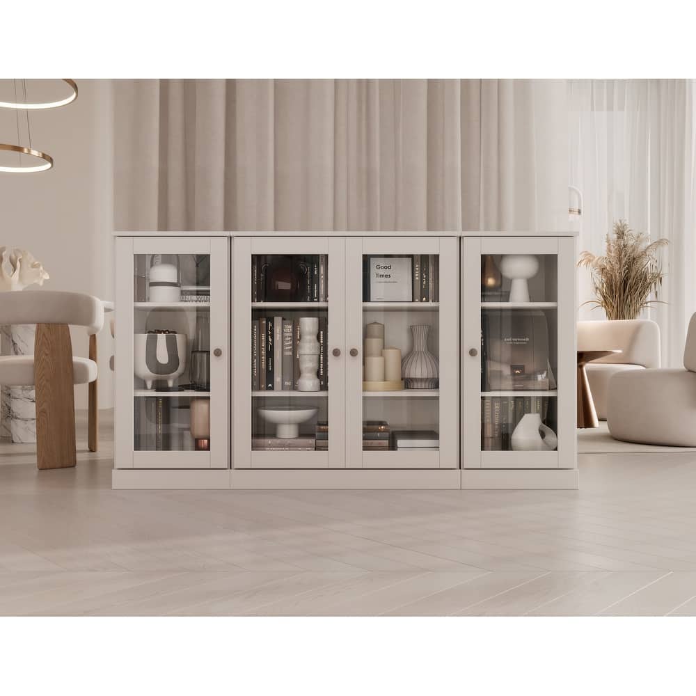 Palace Imports 100% Solid Wood 65" Sideboard with Clear Glass Doors and Adjustable Shelves