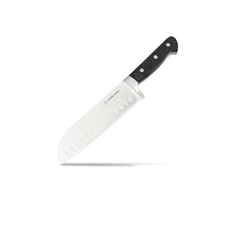 Dura Living 7-inch Hollow Edge Santoku Knife - High Carbon Stainless Steel - Black