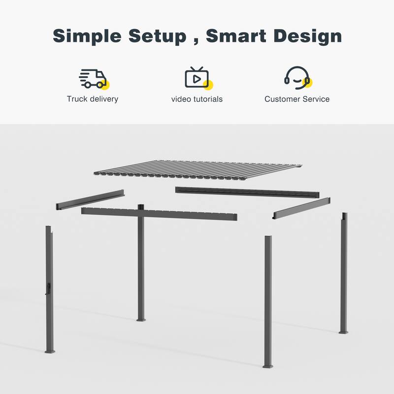 Patio Louvered Pergola with Adjustable Roof, Aluminum Steel Pergola