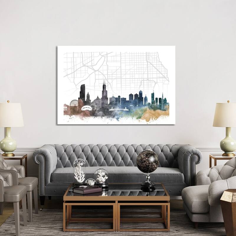 iCanvas "Chicago Skyline City Map" by WallDecorAddict Canvas Print