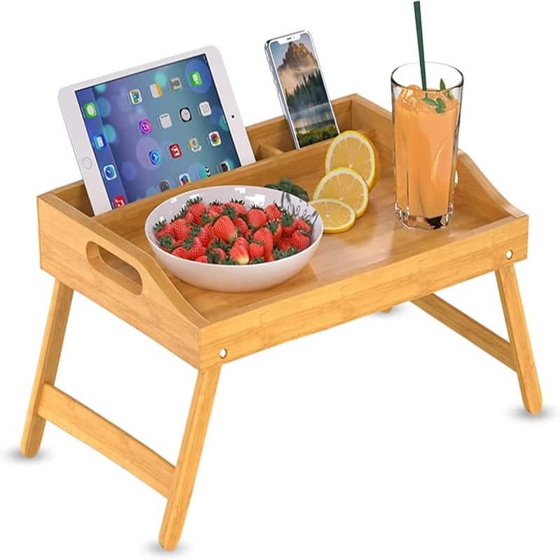 Bamboo Bed Tray with Folding Legs - Brown