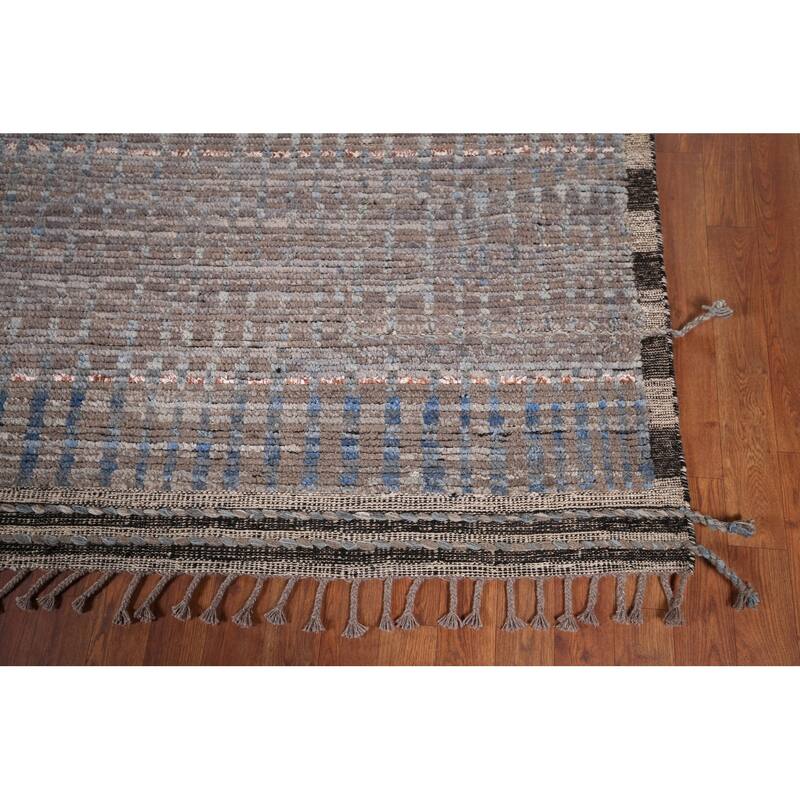 All-Over Striped Moroccan Oriental Area Rug Hand-Knotted Wool Carpet - 9'0"x 12'9"