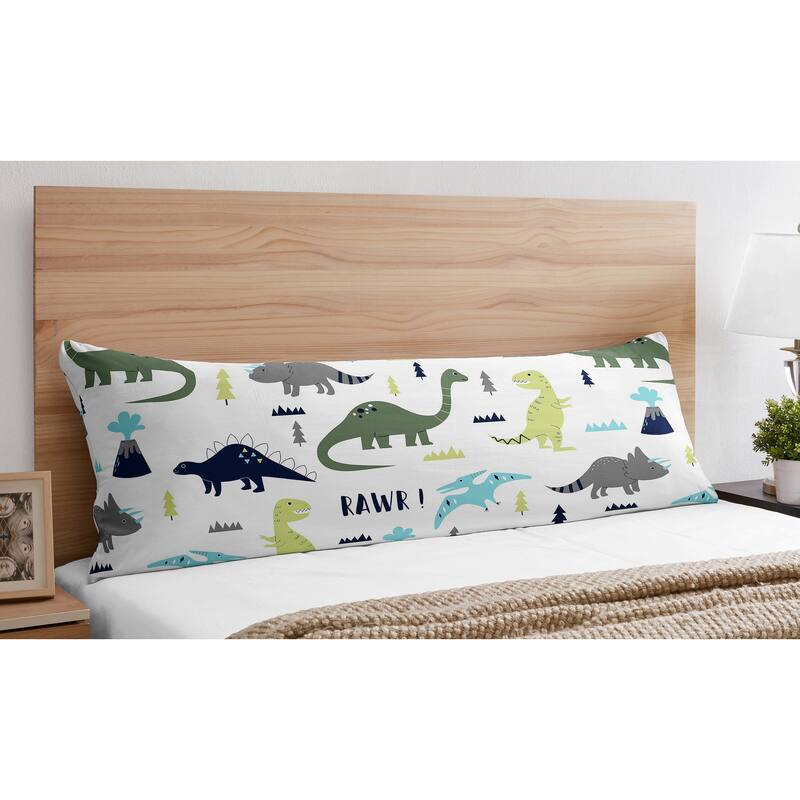 Sweet Jojo Designs Blue and Green Mod Dinosaur Collection Microfiber Body Pillow Case - Multi