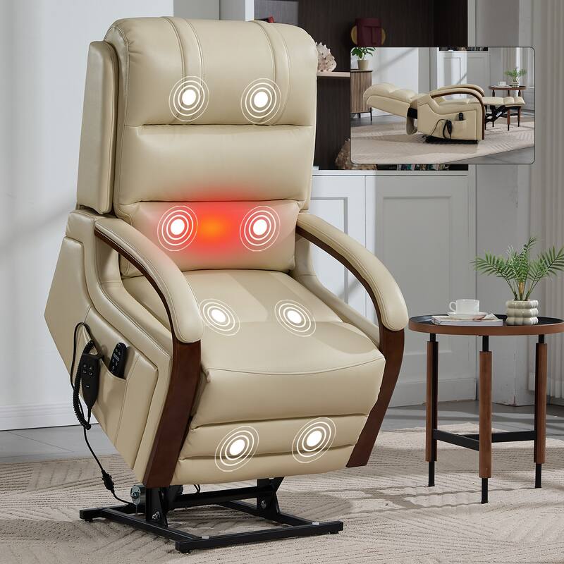 Power Lift Recliner Chair Dual Motor Infinite Position with Solid Wood Armrests, Heat Massage and Heavy Duty Motion Mechanism