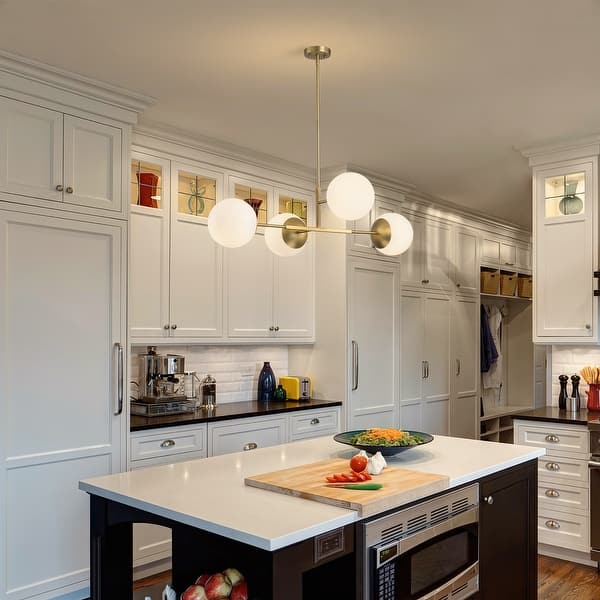 35.4 In. Gold Chandelier With Glass Globes 4-Light Brass Modern Sputnik Flush Mount Ceiling Light For Kitchen Island Dining Room - Bed Bath & Beyond - 35978484