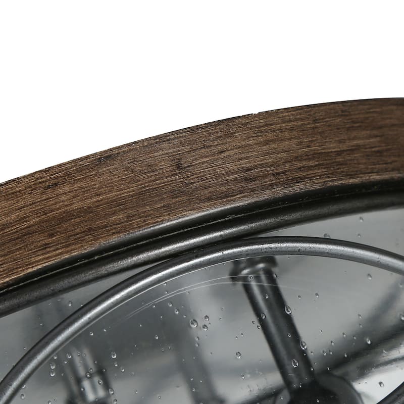 Clyno Modern Farmhouse 3-Light Dark Wood Grain Seeded Glass Cage Flush Mount Light - D 12.2" x H 5.7"