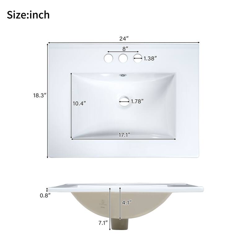 Modern 24-inch Bathroom Vanity with Ceramic Sink