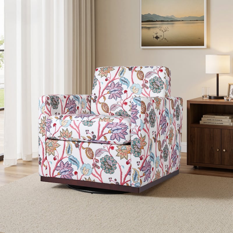 Pattern Swivel Armchair Linen Upholstered Accent Chair