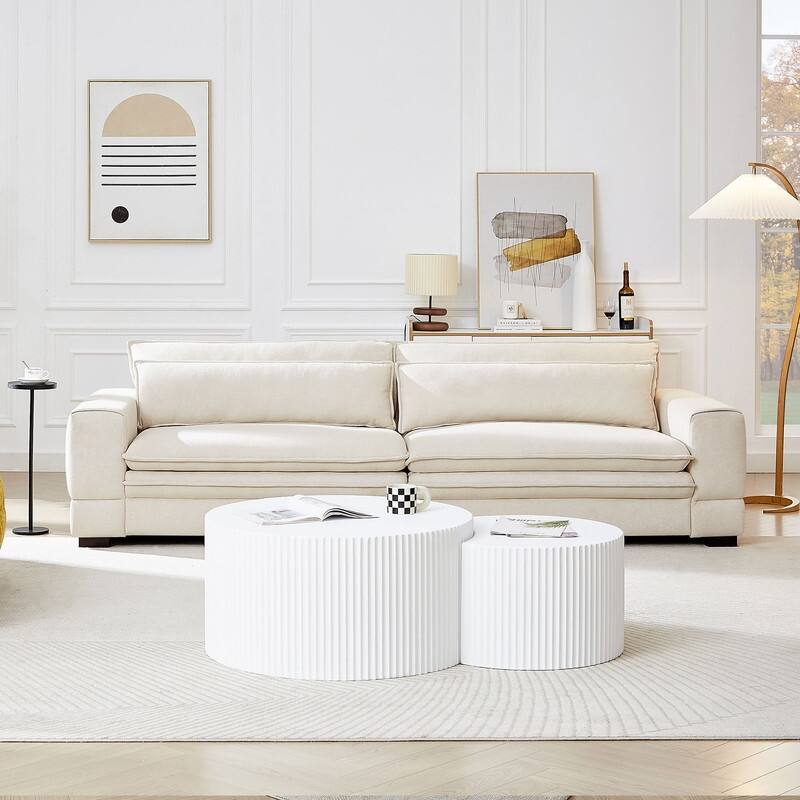 Mid-Century Modern Upholstered Fabric Sofa,3 Seater Sofa Couch with Two Pillows for Living Room,3 Colors