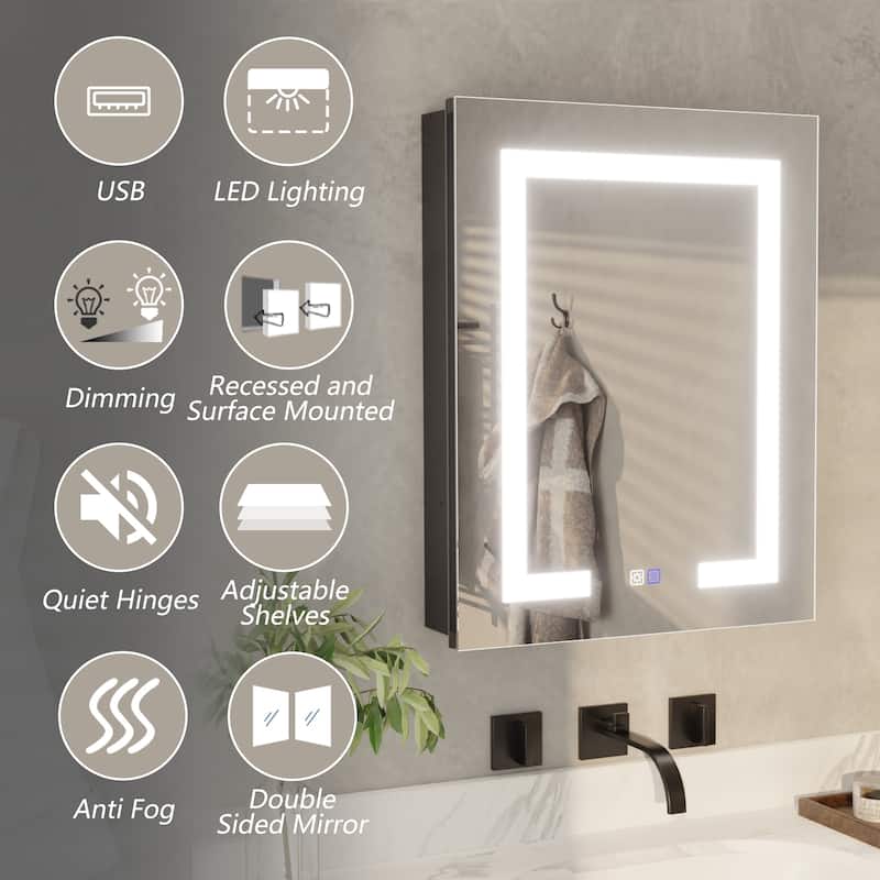 ExBrite 20" x 26" LED Bathroom Medicine Cabinet with Mirrors, Defog