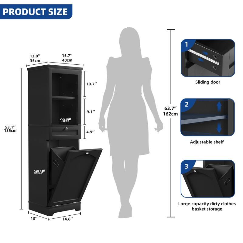 Moasis 53" Tall Tilt Out Laundry Hamper Bathroom Storage Cabinet