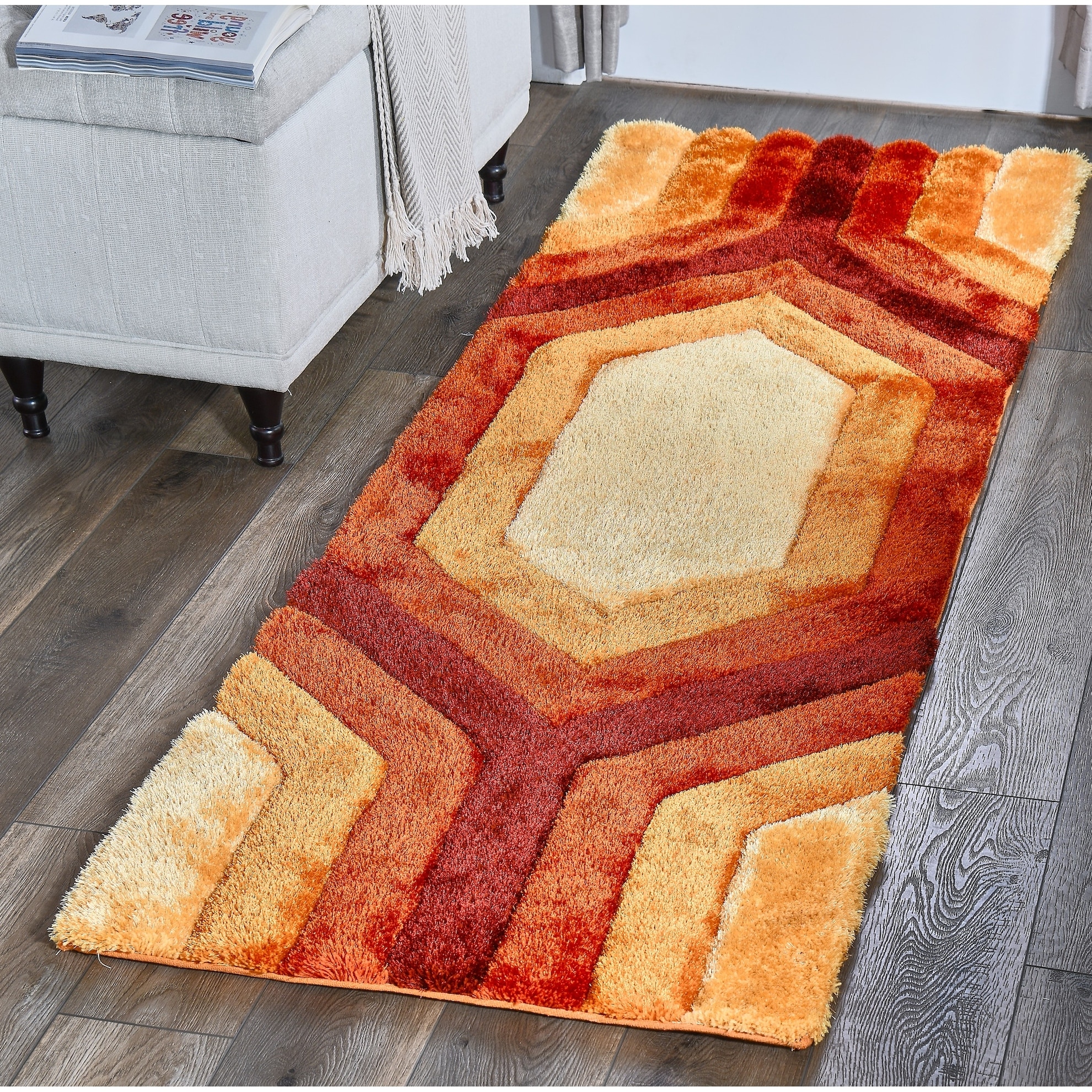 Mateos Shag Red/Orange Contemporary Designed Area Rug - Overstock