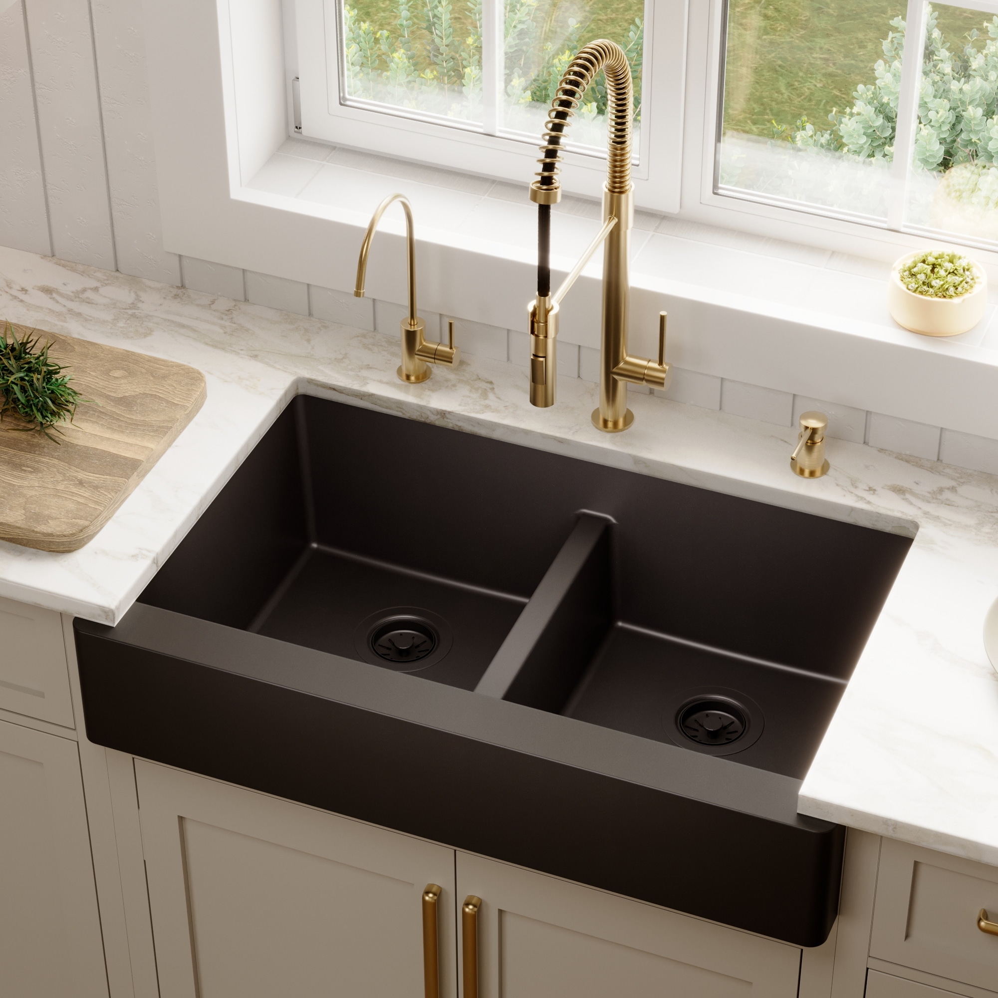 Karran Retrofit Apron Front Quartz Double Bowl Kitchen Sink