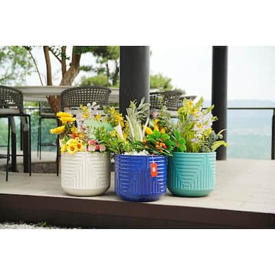 Milky White Ceramic Planter - 16 Inch Square Modern Flower Pot with Drainage Hole & Glossy Finish