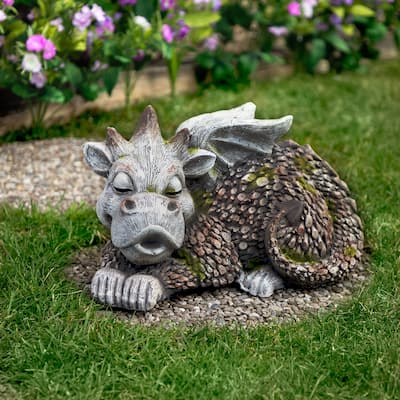 Sleeping Dragon Outdoor Garden Statue - 14.25"