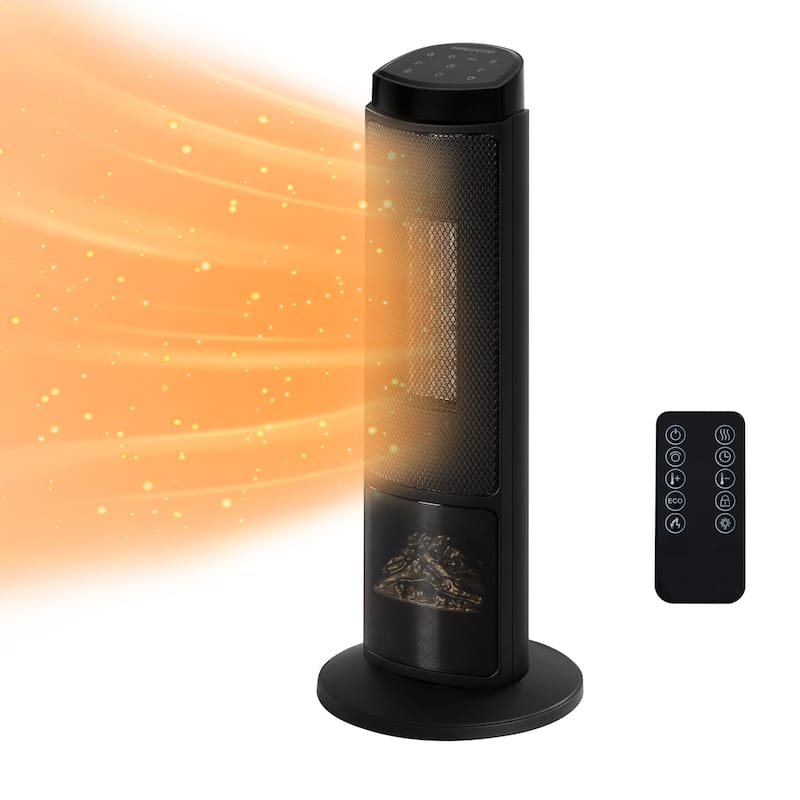 Space Heater, Electric Heaters with Thermostat and Remote, 12H Timer, 1500W PTC Ceramic Fast Safety Heat for Office Bedroom Home - Black