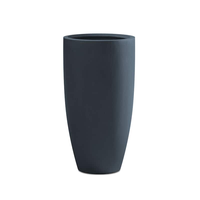 Kante Round Lightweight Concrete and Fiberglass Indoor Outdoor Weather Resistant Tall Planter with Drainage Hole - Charcoal