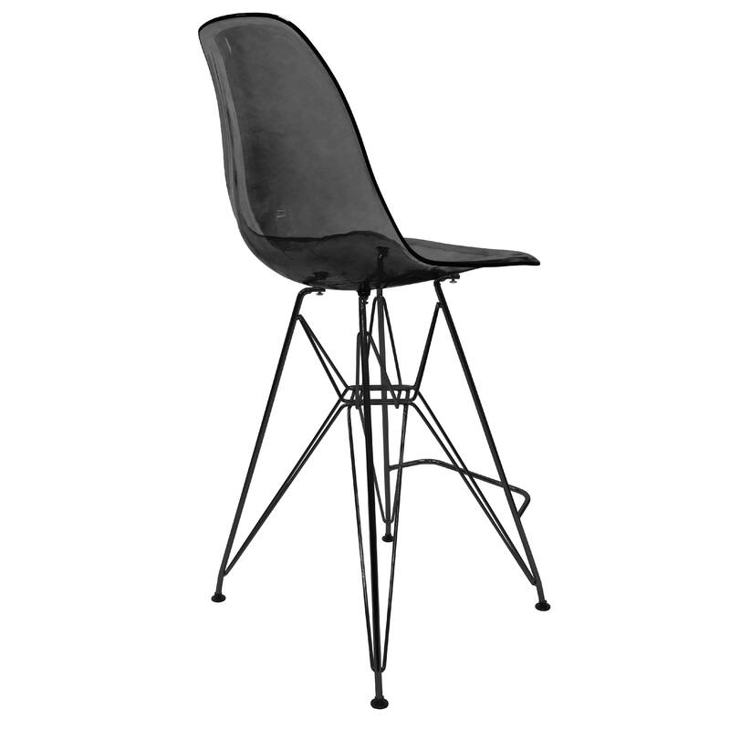 Cresco Acrylic Barstool in Brushed Black Steel Base with Ergonomic Seat, Footrest, & Floor Pads for Kitchen or Home Bar Set of 2