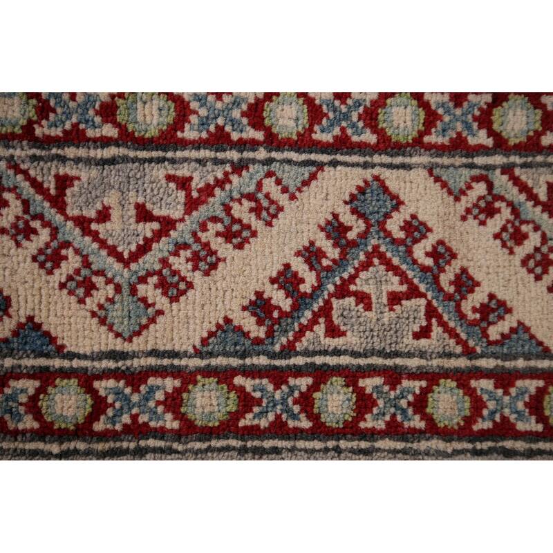 Grey Geometric Kazak Oriental Runner Rug Handmade Wool Carpet - 2'8" x 20'0"
