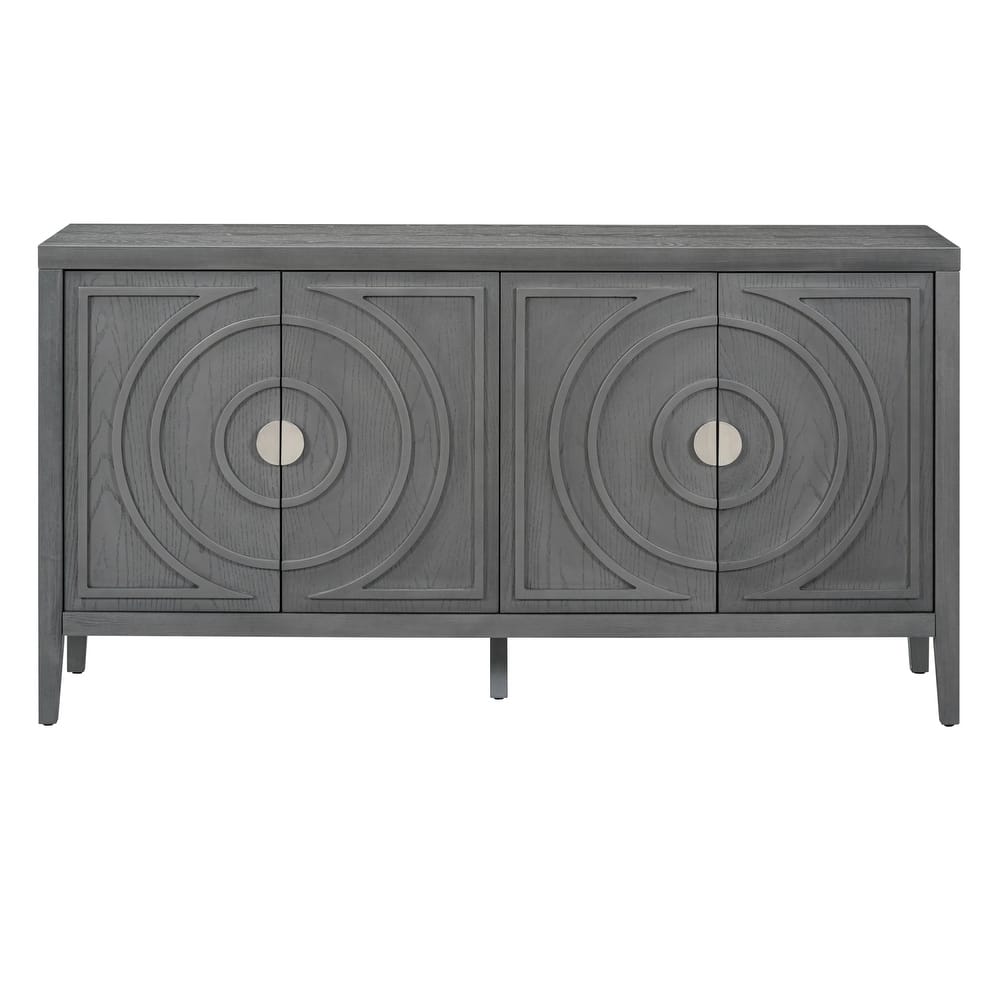 Retro Sideboard Doors with Circular Groove Design Round Metal Door Handle - 60"L x 16"W x 32"H